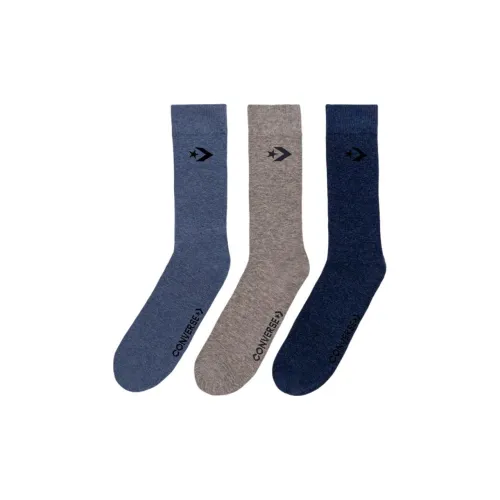 Converse Basic Crew Mid-Calf Socks Unisex 3 Pack Marine Blue/Linen Gray/Blue