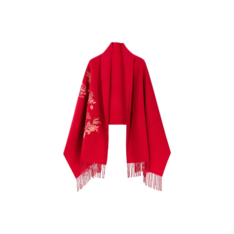 Shanghai Story 100% Sheep Wool Shawls Women's Floral Pattern 4 Colors Available-8