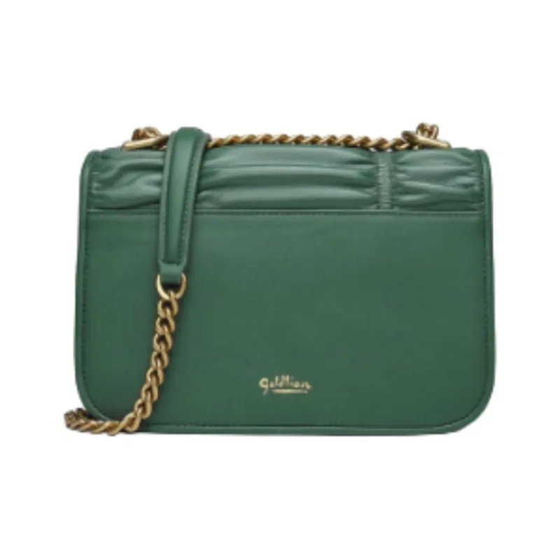 GOLDLION Cow Leather Shoulder Bag, Crossbody Bag Small Size Women's Ecru/Green/Gray-12