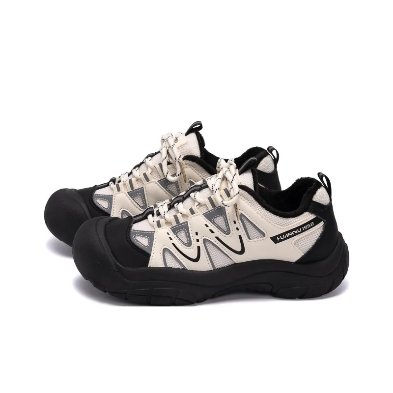 HUANQIU Warm Wear Resistant Slip Resistant Low Top Casual Shoes Women's Beige Black-1
