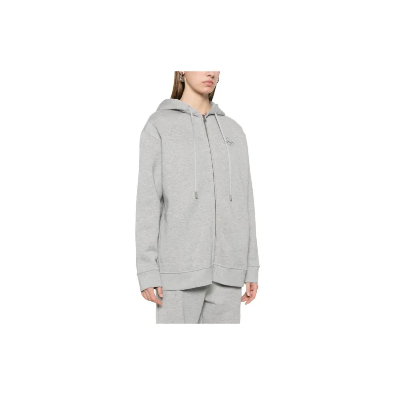 FENDI Logo Embroidered Zip Up Drawstring Hoodie-4