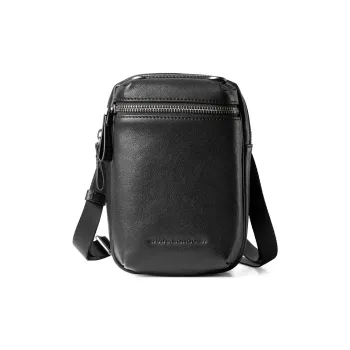 Sharkborough Cow Leather Fanny Pack, Shoulder Bag, Crossbody Bag Small Size Men's Black