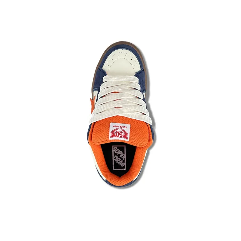 LuzaoT SUPER DRAG Coverage Anti Slip And Wear Resistant Low Top Skateboard Shoes Unisex Dark Blue Orange-3