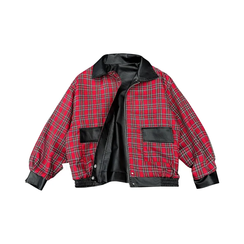 DAREASY Jackets Coats Unisex Black & Red Plaid-1