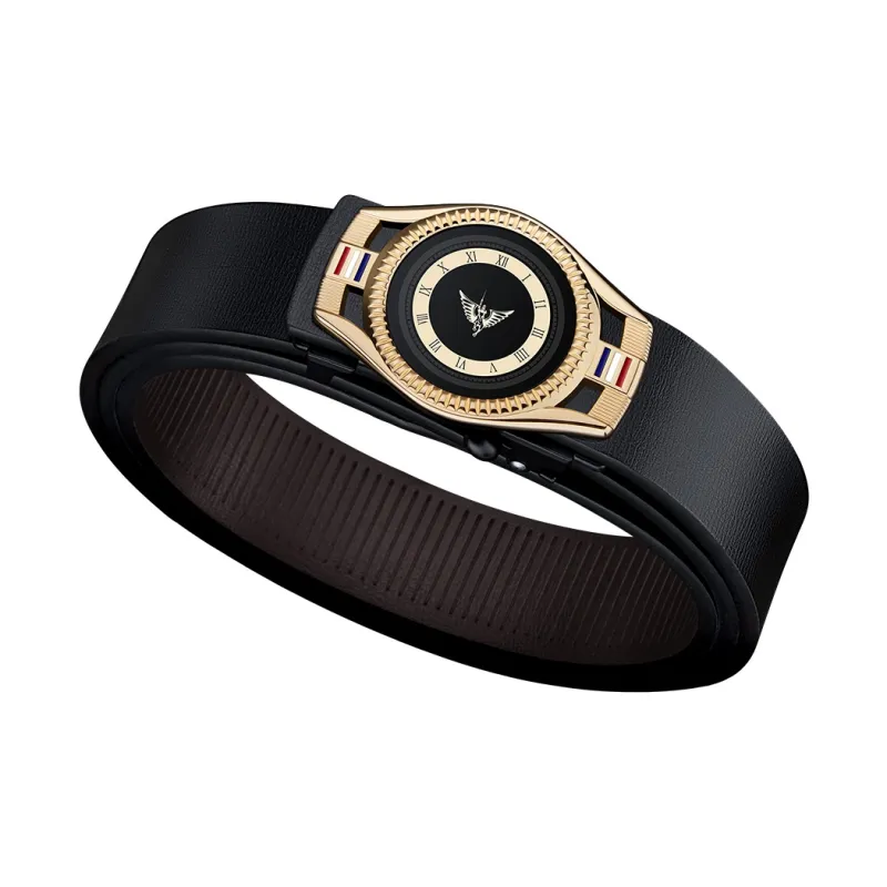 WilliamPOLO Cow Split Leather Leather Belts Men's Gold 3.4cm Wide-3