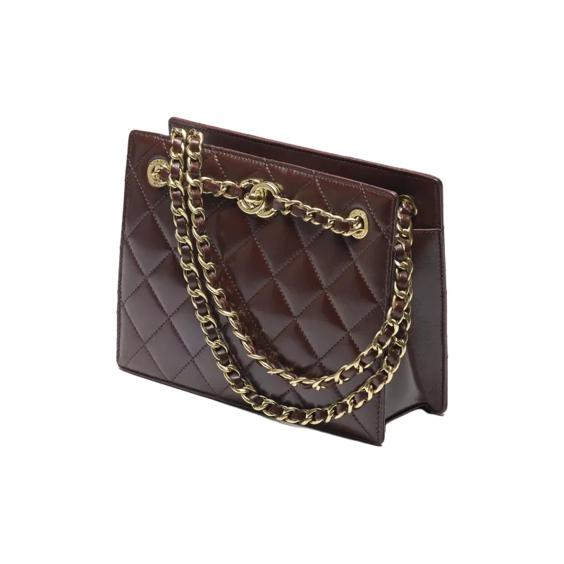 CHANEL Lambskin Tote Bag, Shopping Bag, Shoulder Bag, Handbag Trumpets Women's Dark Brown-1