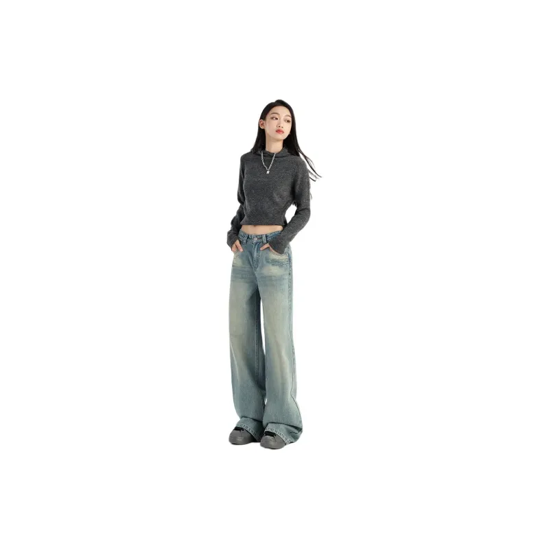 YINLEI Jeans Women's Vintage Blue-1