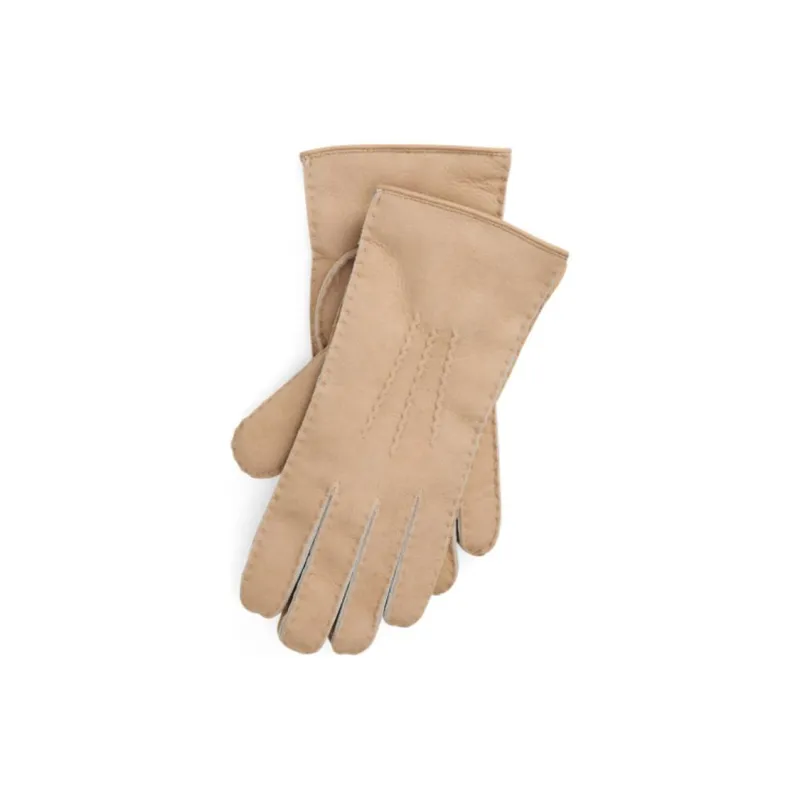 Polo Ralph Lauren Leather Velvet Gloves Women's Beige-0