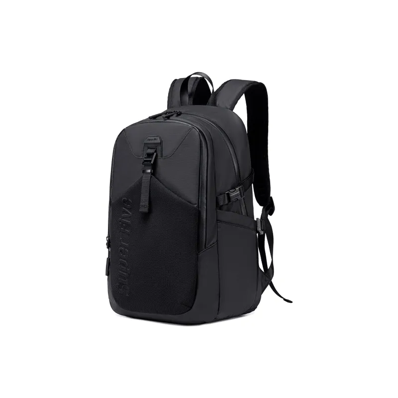 Super Five Polyester Backpack Unisex Black/Gray/Orange/Ecru-12