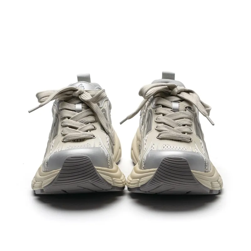 Mule Donkey Lightweight Height Increasing Low Top Chunky Sneakers Unisex White Gray-4