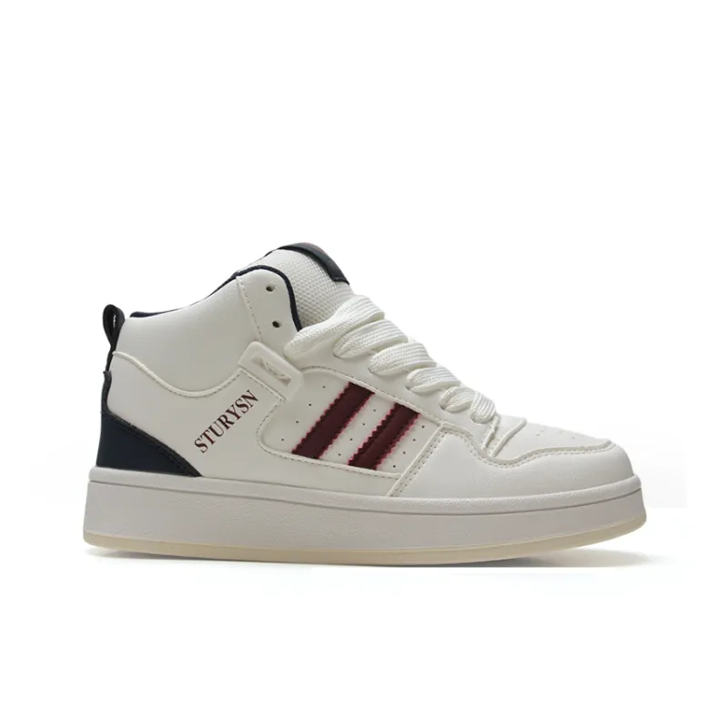 STUR YSN High Top Skateboard Shoes Women's White Burgundy-2
