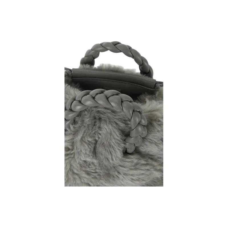 Hereu Shearling Shoulder Bag Crossbody Bag Handbag Medium Size Women's Dark Gray-2