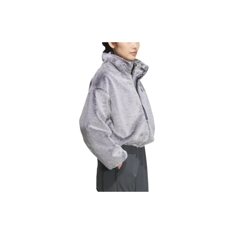 Adidas Dance WARM FUR JACKET Velvet feel Coat Women's Black/Magenta-2