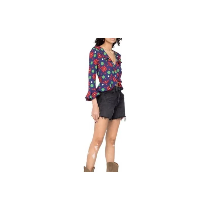 SAINT LAURENT Ruffled V Neck Blouse-5