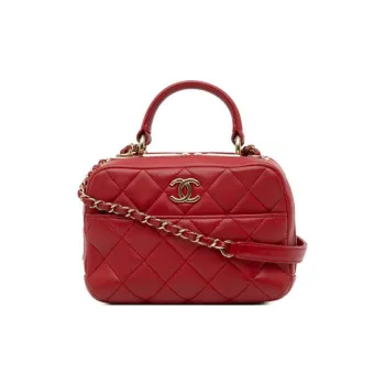 CHANEL Trendy Cc Lambskin Bowling Bag Shoulder Bag Crossbody Bag Handbag Small Size Women's Red