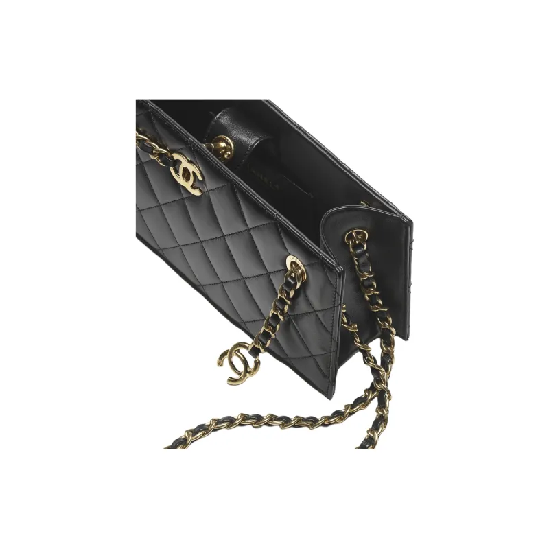 CHANEL Lambskin One Shoulder Crossbody Clutch Women's Black-3