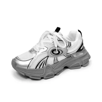 SLNU 3 Breathable Coverage Lightweight Height Increasing Low Top Chunky Sneakers Men's White Gray