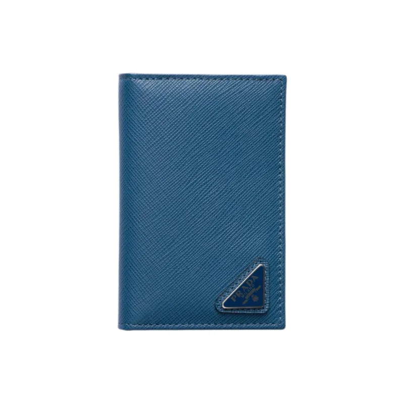 PRADA Leather Card Holder Unisex Blue-0