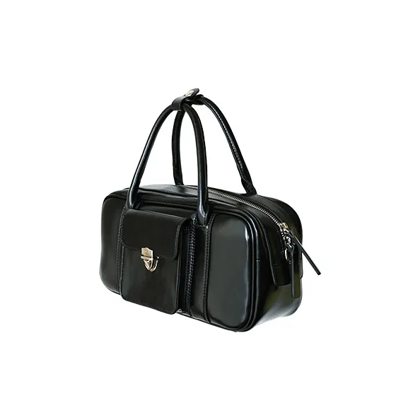 YAMAGUCHI MIOKO Cow Leather Boston Bag, Crossbody, One Shoulder, Handbag Unisex Classic Black-1