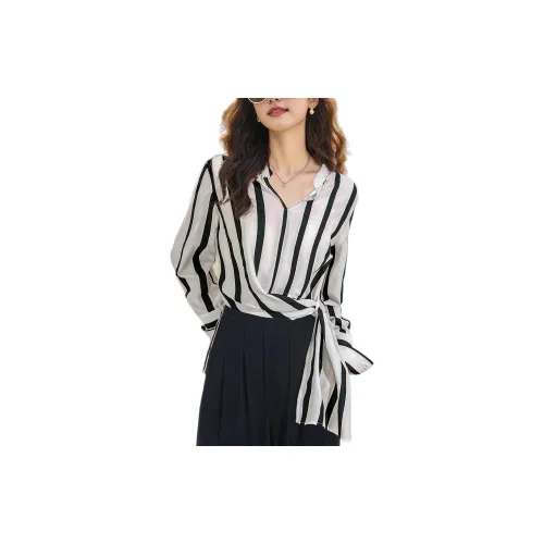 Wbwq Shirts Women's Apricot Base With Black Stripes