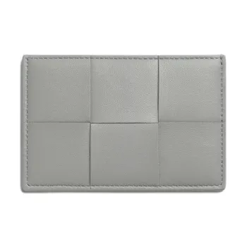 Bottega Veneta CASSETTE Lambskin Card Holder Women's Silver & Blue