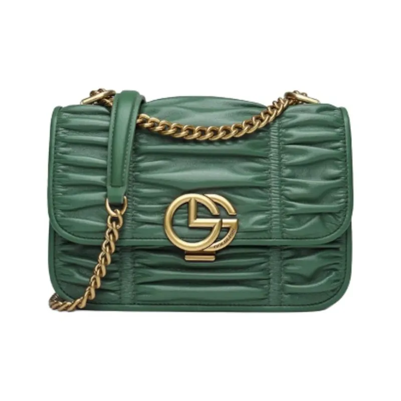 GOLDLION Cow Leather Shoulder Bag, Crossbody Bag Small Size Women's Ecru/Green/Gray-10