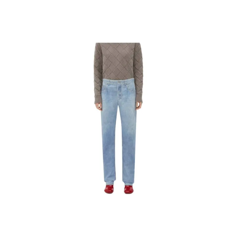 Bottega Veneta Printed Leather Boyfriend Fit Denim Jeans Women's Light Blue-3