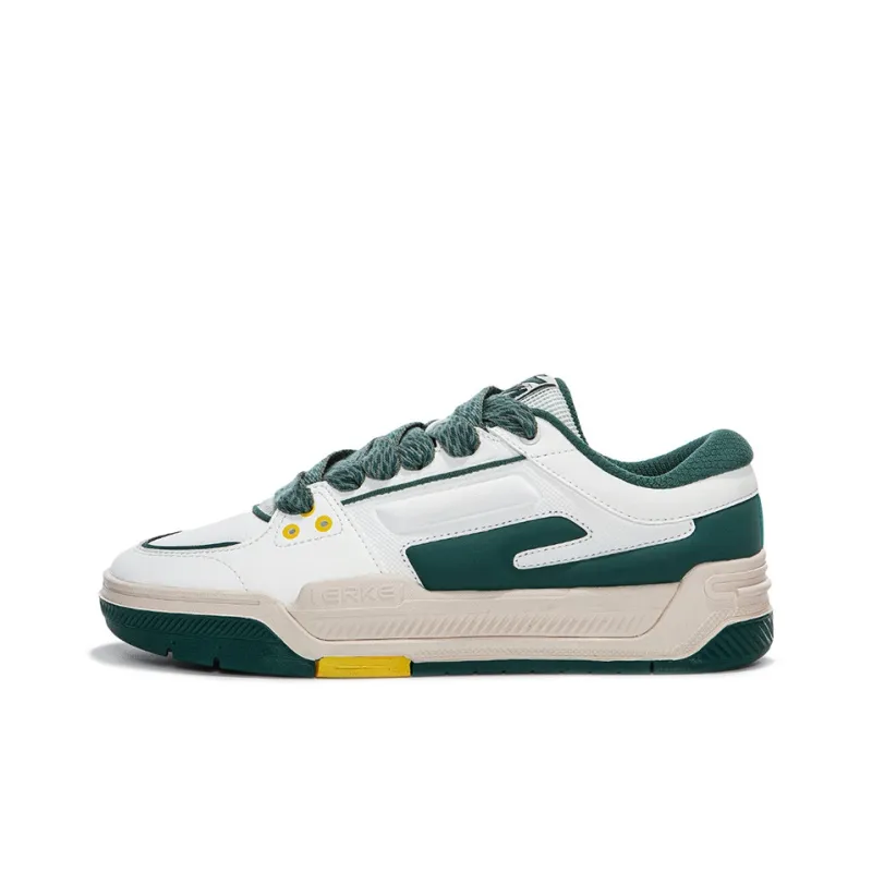 Erke Slip Resistant Water Resistant Cushioned Wear Resistant Low Top Skateboard Shoes Men's White Green-0