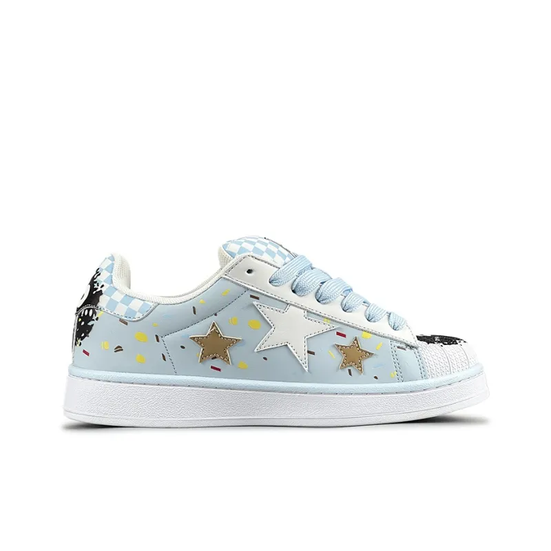 LuzaoT SUPER DRAG Shell Head Anti Slip Wear Resistant Low Top Skateboard Shoes Women's Light Blue-1