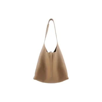 SUREN Top Grain Cow Leather Hobo Bag Handbag Shoulder Bag Large Size Women's Milk Tea Brown/Like Snow