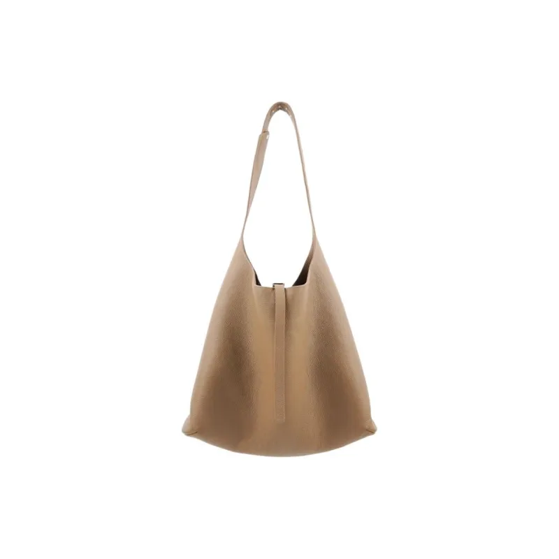 SUREN Top Grain Cow Leather Hobo Bag Handbag Shoulder Bag Large Size Women's Milk Tea Brown/Like Snow-0