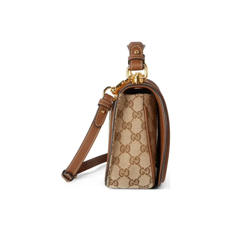 GUCCI Blondie Canvas Shoulder Bag, Crossbody Bag, Handbag Trumpets Women's Beige & Ebony-2