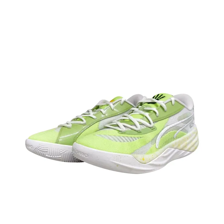 PUMA All Pro Nitro Cushioned Wear Resistant Water Resistant Low Top Basketball Shoes Men's Green Gray-2