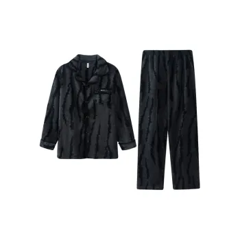 MOOLMEYNO Winter Pajama Set, Fleece Lined Men's Dark Gray