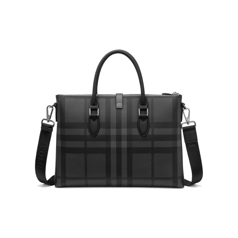 POLO PVC Synthetic Leather Men's Crossbody Bag, Shoulder Bag Medium Size Men's Black Plaid-10