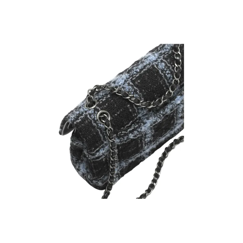 CHANEL Classic Flap CF Wool Tweed Shoulder Bag, Crossbody Bag Women's Black & Light Blue & Gray-2