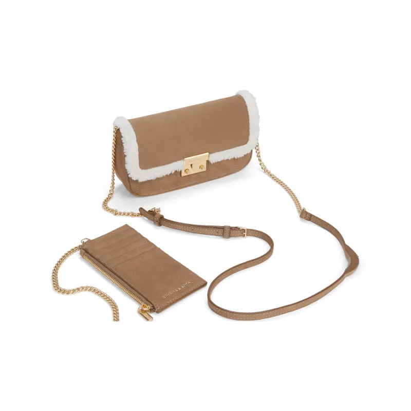 CHARLES&KEITH PU, Textile Mixture Crossbody Bags Trumpets Women's Tea Brown-2