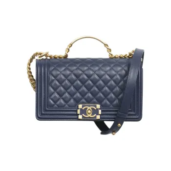 CHANEL LEBOY Shiny Calfskin Lipstick Bag Handbag Shoulder Bag Crossbody Bag Women's Blue