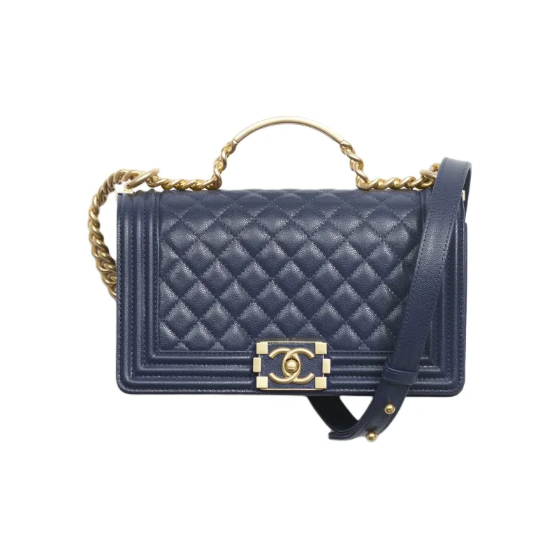 CHANEL LEBOY Shiny Calfskin Lipstick Bag Handbag Shoulder Bag Crossbody Bag Women's Blue-0