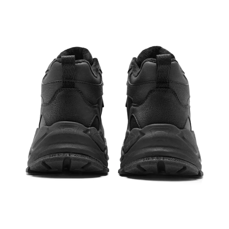QIAODAN Warm Cushioning Height Increasing Wear Resistant Breathable Slip Resistant High Top Casual Shoes Men's Black-5