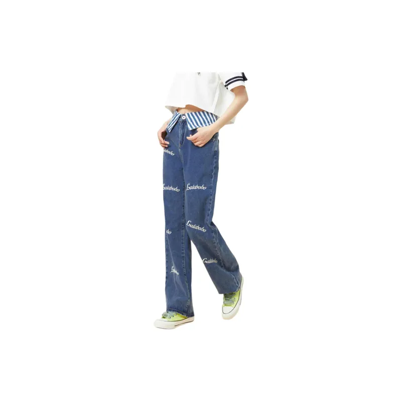LALABOBO Jeans Women's Medium Blue White-3