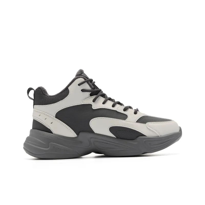 QIAODAN Warm Cushioning Height Increasing Wear-Resistant Breathable Slip-Resistant High-Top Casual Shoes Women's Gray-1