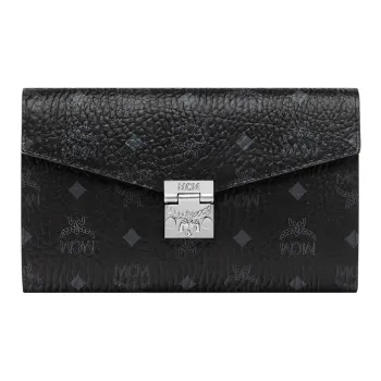 MCM Patricia Visetos Artificial Leather Shoulder Bag, Crossbody Bag, Wallet Large Size Women's Black