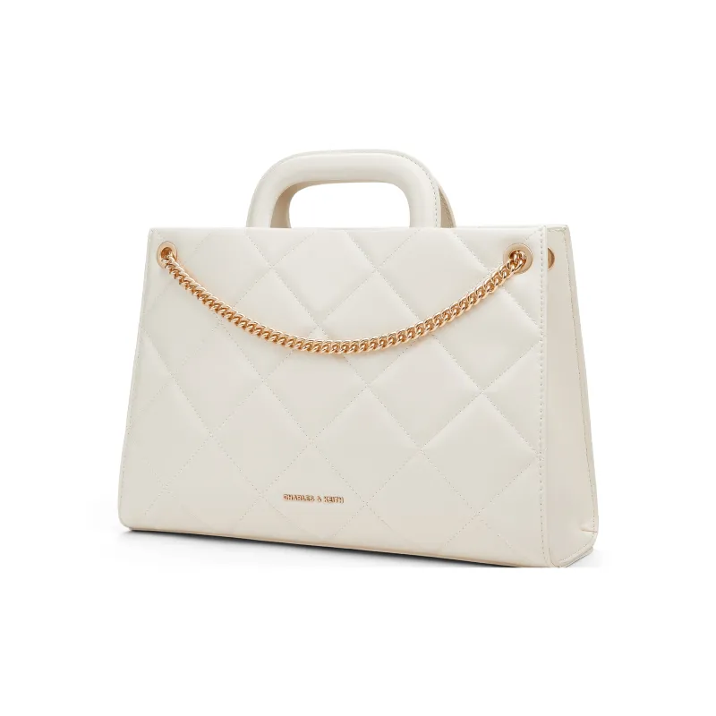 CHARLES&KEITH PU One Shoulder Handbag Medium Size Women's Black/Cream, Milk White/Silver-6