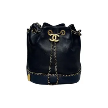 CHANEL Lambskin And Grained Cowhide Bucket Bag Women's Black