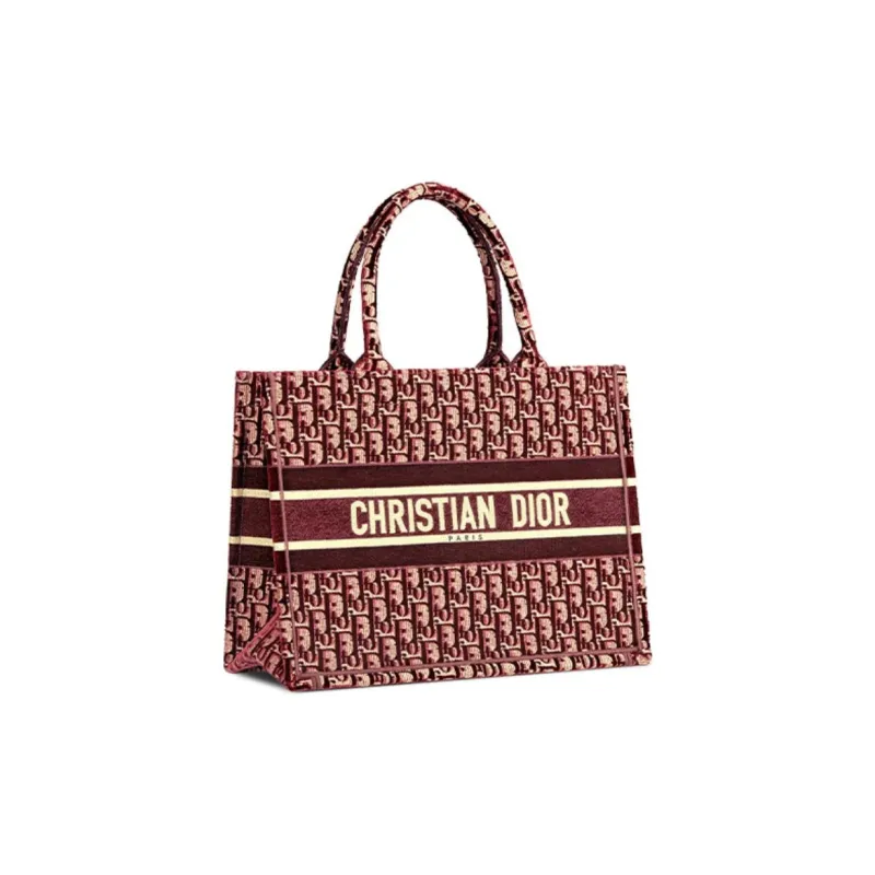 DIOR BookTote Slanted Embroidered Velvet Handbag Small Size Women's Burgundy-2