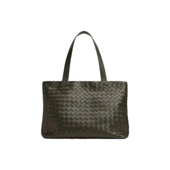 Bottega Veneta Intrecciato Cow Leather Tote Bag Shopping Bag Shoulder Bag Handbag Small Size Men's Khaki