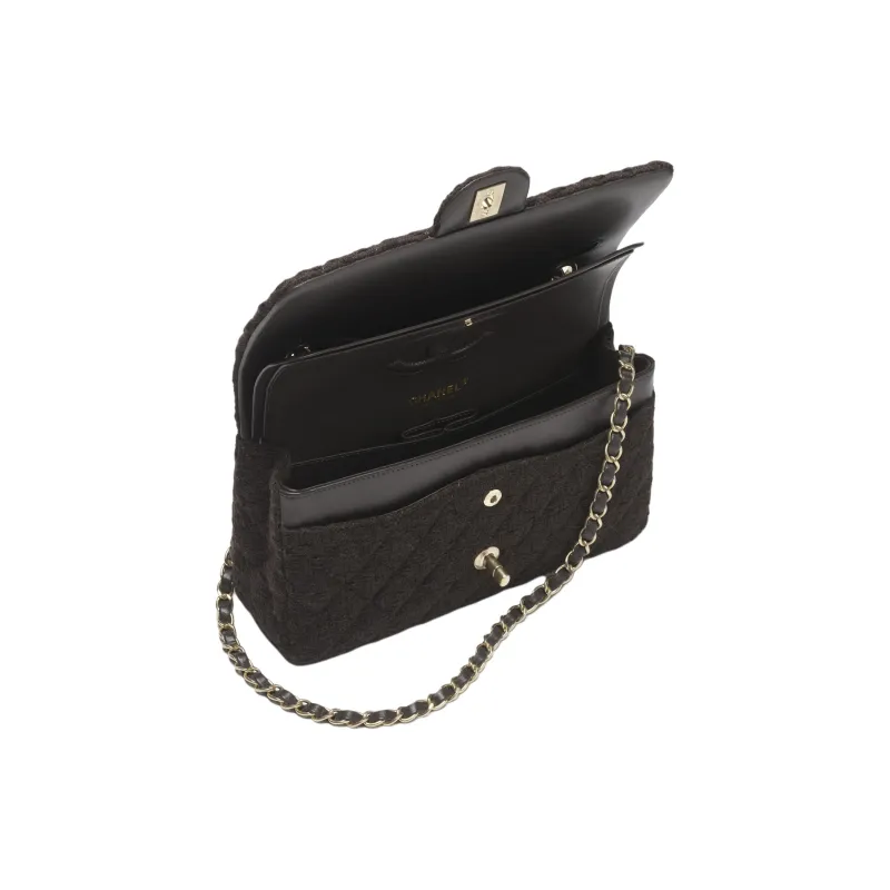 CHANEL Classic Flap CF Wool One Shoulder Handbag Women's Dark Brown-2