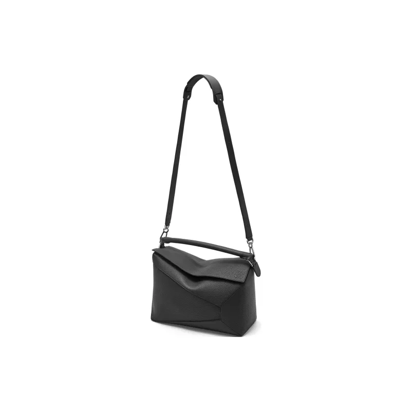 LOEWE Puzzle Grained Calfskin Shoulder Bag Crossbody Bag Handbag Large Size Women's Black-2