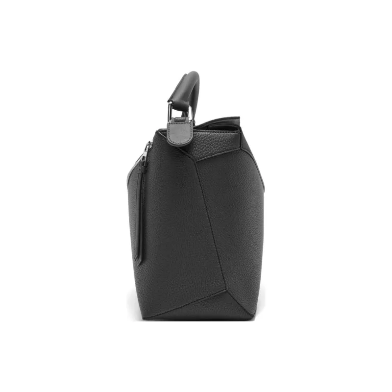 LOEWE Puzzle Grained Calfskin Shoulder Bag Crossbody Bag Handbag Large Size Women's Black-3